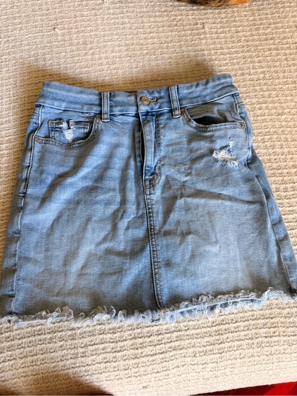 American Eagle Outfitters Light Blue Distressed Denim Mini Skirt